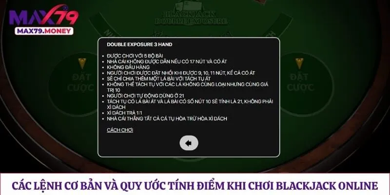 Các lệnh cơ bản và quy ước tính điểm khi chơi blackjack online