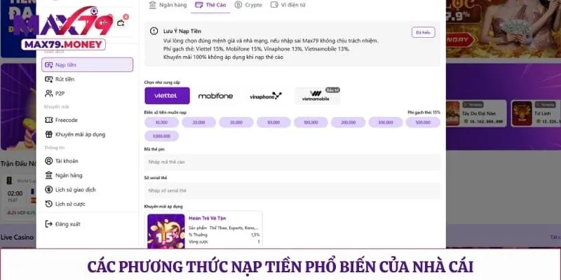 Các phương thức nạp tiền phổ biến của nhà cái