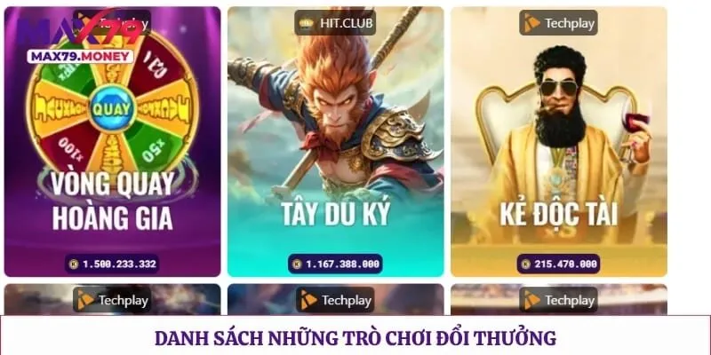 Danh sách những trò chơi đổi thưởng