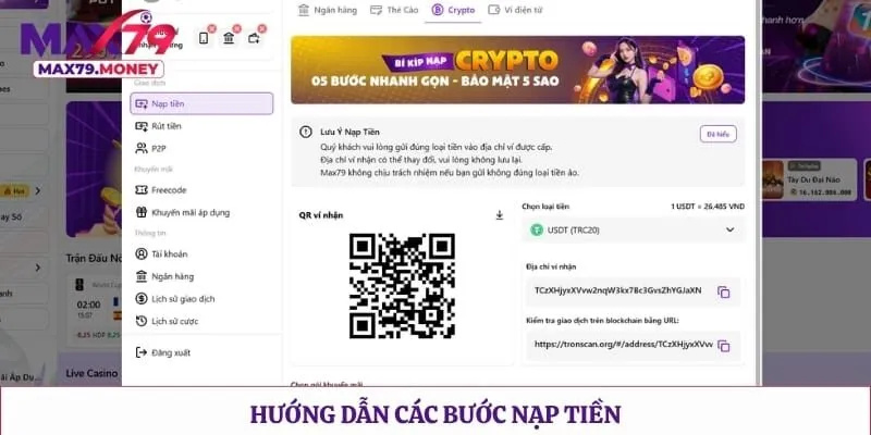 Hướng dẫn các bước nạp tiền