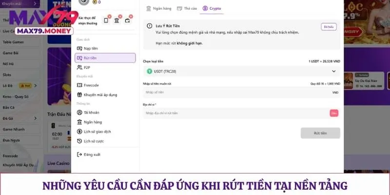 Những yêu cầu cần đáp ứng khi rút tiền tại nền tảng