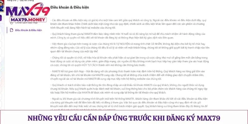 Những yêu cầu cần đáp ứng trước khi đăng ký Max79